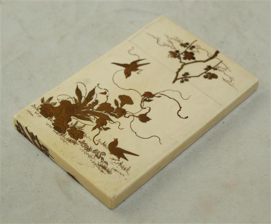 A Japanese ivory and gilt lacquer card case, Meiji period, 11cm, age cracks